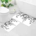Gibelle Eucalyptus Leaves Bath Mat Rug Set 2 Piece, Super Absorbent Quick Dry Bathroom Rug Set, Non Slip Rubber Backed Bathroom Floor Mat for Tub Shower Sink (17"x24"+20"x32", Black)