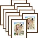 decorUhome 11x14 Picture Frame Set of 10, Display Photos 8x10 with Mat or 11x14 Unmatted for Picture Frames Collage Wall Decor, Brown