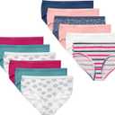 Hanes Girls' Cotton Stretch Underwear (12, Pink, Teal, Navy, Floral Prints, Stripe Print)