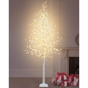 TORONTOKYO 6FT Lighted Birch Tree 910 LEDs Warm White Lights, 8 Modes Light Up White Artificial Christmas Twig Tree with Timer for Indoor Outdoor Home Garden Wedding Holiday Decoration
