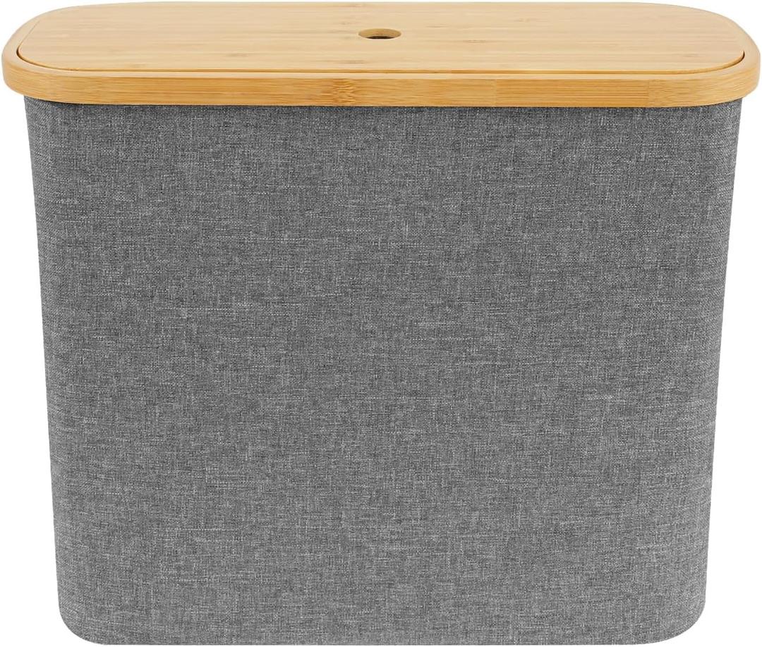 US Toilet Paper Basket Oxford Cloth Toilet Paper Organizer with Wood Lid Foldable Toilet Paper Holder Basket Large Capacity Toilet Paper Bin for Bathroom Sink(Grey), 16.93x6.69x13.78in