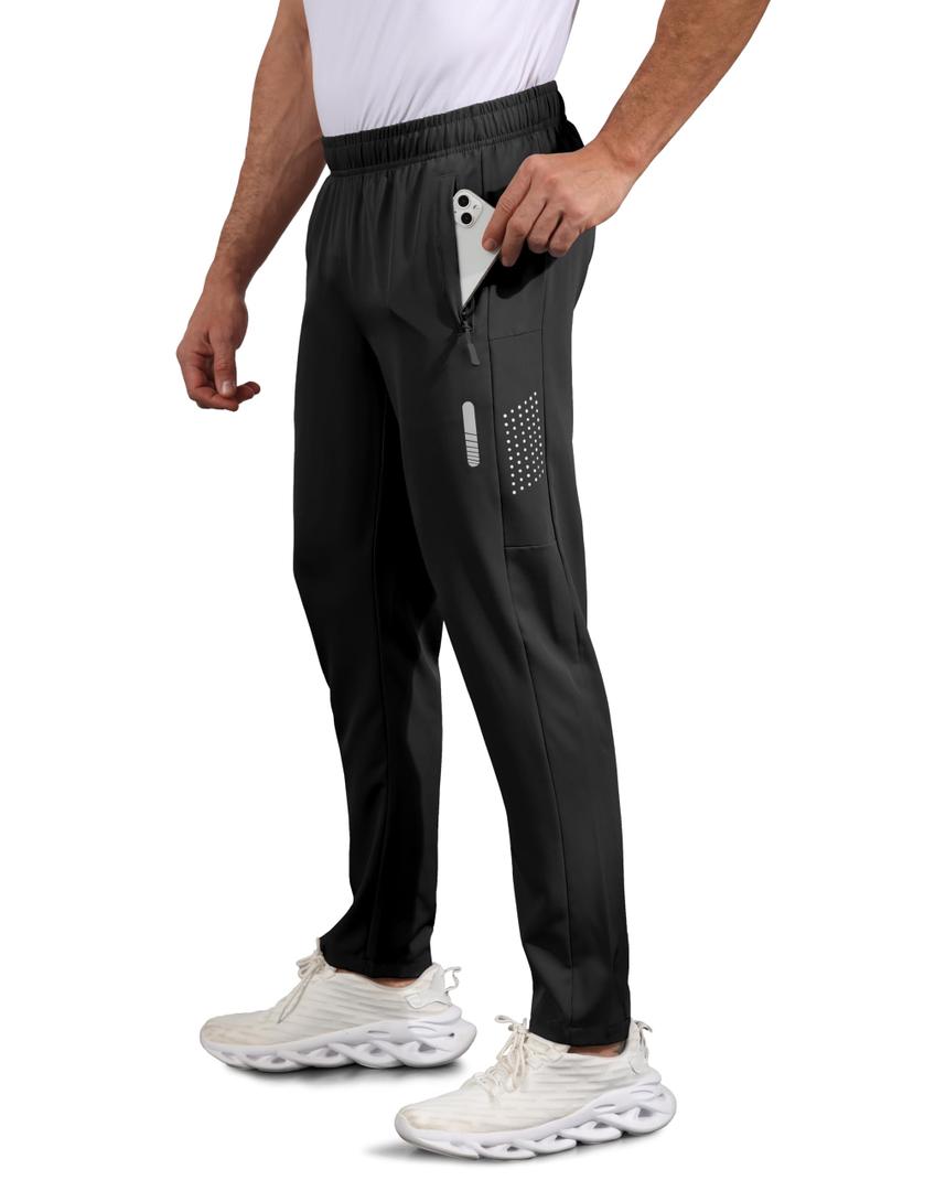 Hioutdoor Mens Athletic Pants Lightweight Slim Fit Track Pants with Zipper Pockets, Quick Dry Sports Pants for Running Gym Black L (Black, L)
