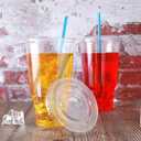 Disposable 32 oz clear Plastic Cups with Flat Lids with x hole,50 sets