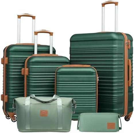 Coolife Luggage Set 3 Piece Luggage Set Carry On Suitcase Hardside Luggage with TSA Lock Spinner Wheels(Dark Green, 6 piece set)