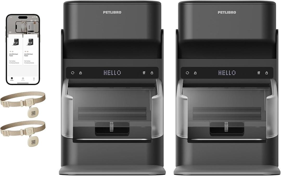 PETLIBRO RFID Cat Feeders for 2 Cats, Collar Sensor for Personalized Meals, Cats Recognition, Diet Tracking and Anti-Stealing for Multi-Pets Homes and Different Diets, Automatic Pet Feeder (Pack of 2) (Black)