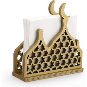 Namalu Eid Gold Napkin Holder for Tables Classical for Islamic Ramadan Holiday Napkin Holder Wooden Ramadan Kareem Tissue Dispenser Mubarak Wood Tissue Dispenser for Storage