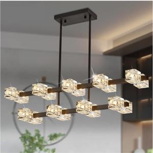 Double Tier Modern Crystal 18 Head Dining Room Chandelier, Semi Recessed Ceiling Light, Black Metal Crystal Chandelier for Kitchen Island Farmhouse Dining Room, Living Room (40) Double Tier Modern Crystal 18 Head Dining Room Chandelier, Semi Recessed Ceiling Light, Black Metal Crystal Chandelier for Kitchen Island Farmhouse Dining Room, Living Room (40)