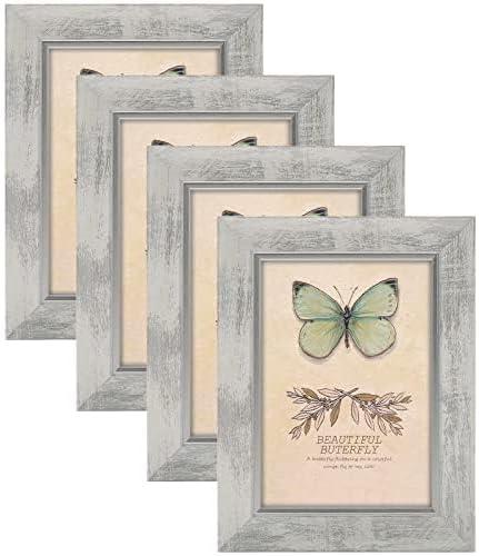 XUANLUO 5x7 Picture Frames Set of 4 Rustic Retro Photo Frame with HD Plastic Cover for Wall Mount and Tabletop Display Family Friends Wedding Gift