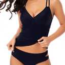 BIKINX Tankini Bathing Suits for Women Two Pieces Tummy Control Swimsuit Plus Size Swimwear (6-8, Navy)