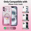 tharlet Kickstand for iPhone 16 Case with Stand [with Makeup Mirror] Cute Glitter Luxury Plating Edge Bumper with Full Camera Lens for iPhone 16 Phone Case, Pink (6.7")