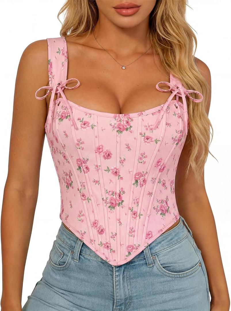 Scarlet Darkness Floral Corset Tops for Women Renaissance Corset Boned Lace Up Bustier Tops, Size 8