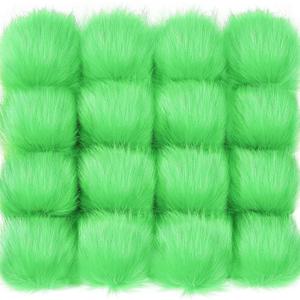 Tatuo 16 Pcs Faux Fur Pom Poms for Hat 4 Inches Large Fluffy Pom Balls for Crafts Knitting Beanies Shoes Scarves Bag Pompoms Keychain Charms Winter DIY Accessories (Green)