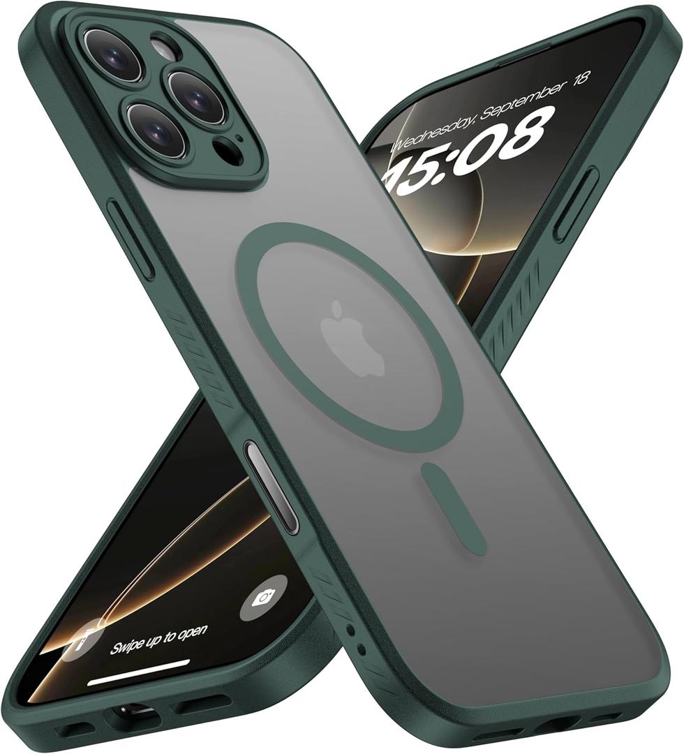 CellEver Strong Magnetic for iPhone 16 Pro Max Case with Camera Control Capture Button [Camera Protection] [Military Drop Protection] [Compatible with MagSafe] Slim Translucent Matte Cover, Dark Green