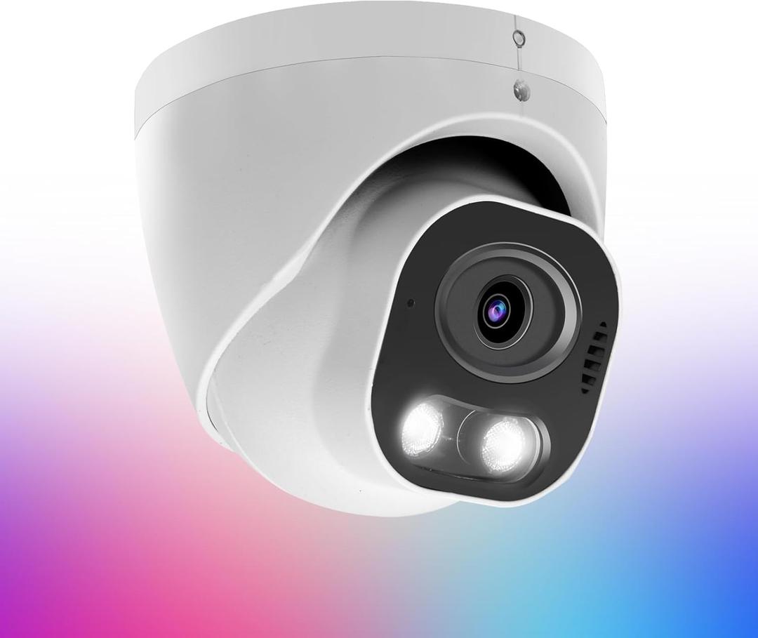 8MP 4K PoE IP Security Camera, H.265 Smart Dual Light Turret Dome Camera, Support Color Night Vision, Two Way Talk, SD Card Slot, 98ft Night Vision, 110Wide Angle, Human/Vehicle Detection