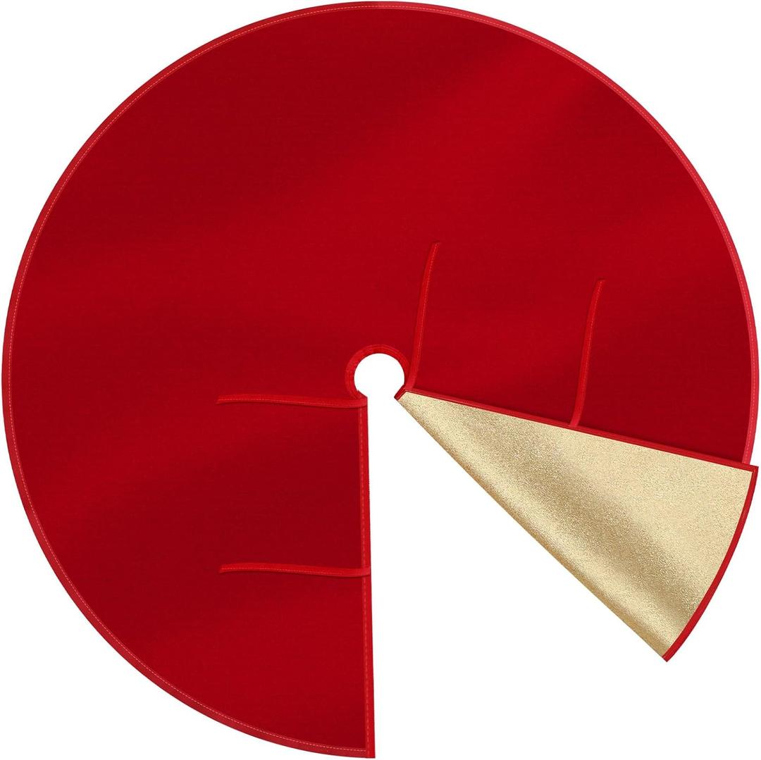 ShinyRelief 36 Inch Larger Velvet Christmas Tree Skirt Reversible with Gold Glitter Double Sided Velvet Christmas Fur Plush Tree Skirt Glittery Tree Skirt for Christmas New Years Holiday (Red, Gold)