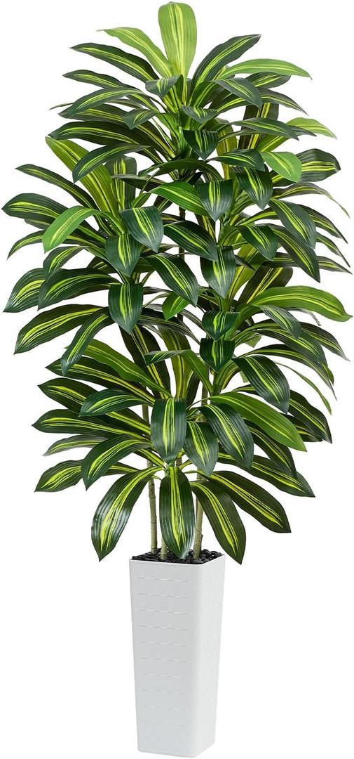 Artificial Dracaena Tree - 7FT Tall Fake Plants with White Tall Planter - Artificial Plants Indoor Floor Plant in Pot - Large Tropical Fake Yucca Potted Tree for Home Office Living Room Decor