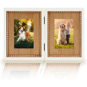 RiteSune Rustic 2 Picture Frame 4X6 Distressed Photo Frames with Beads for Tabletop Display, Vintage Picture College Frame for Present