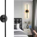 Battery Operated Wall Sconce, Modern Wireless Wall Lights with Remote & Touch Control, 24 Inch Black Dimmable Rechargeable LED Wall Lamps with 3 Colors & Timer for Bedroom, Living Room, Hallway