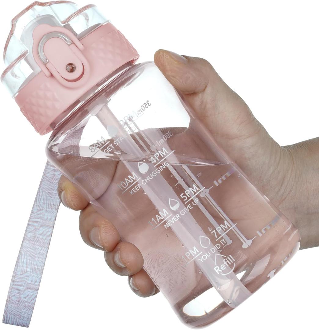 OLDLEY 12oz Kids Water Bottle for School - Motivational With Silicone Straw, Leak-Proof Tritan BPA-Free, Reusable for Girls Boys, Cerulean (Cherry Blossom)
