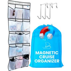 Cruise Ship Magnetic Door Organizer, Over The Door Organizer For Cruise Ships, Magnetic Shoe Rack - 3 Strong Anti-Scratch Magnets - Large Durable Pockets To Store Cruise Essentials 2025