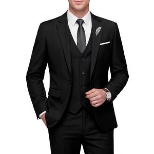 WULFUL Men's Slim Fit 3 Piece Suit, One Button Solid Blazer Business Party Jacket Vest Pants Set (L)