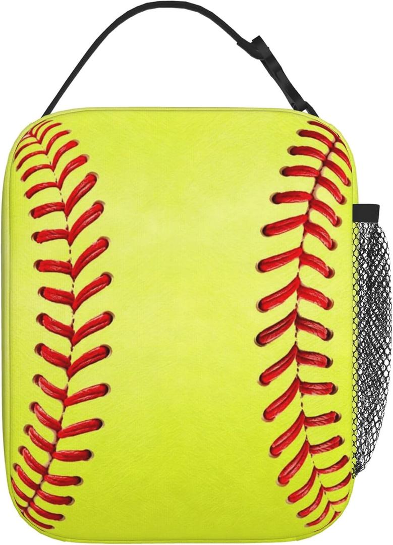 Softball Lunch Bag for Boys Girls Kids Women Men, Insulated Reusable Thermal High Capacity Lunch Box Bag with Front Pocket, Durable Cooler Tote Food Handbag for Work School Picnic (Softball)