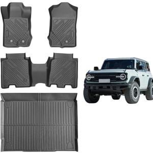 All-Weather Car Floor Mats for Ford Bronco 4 Door 2021-2025 Custom Fit Floor Liners Full Set (Front, Rear, Cargo) Easy to Clean Ford Bronco Accessories (Not for Sport/2-Door)