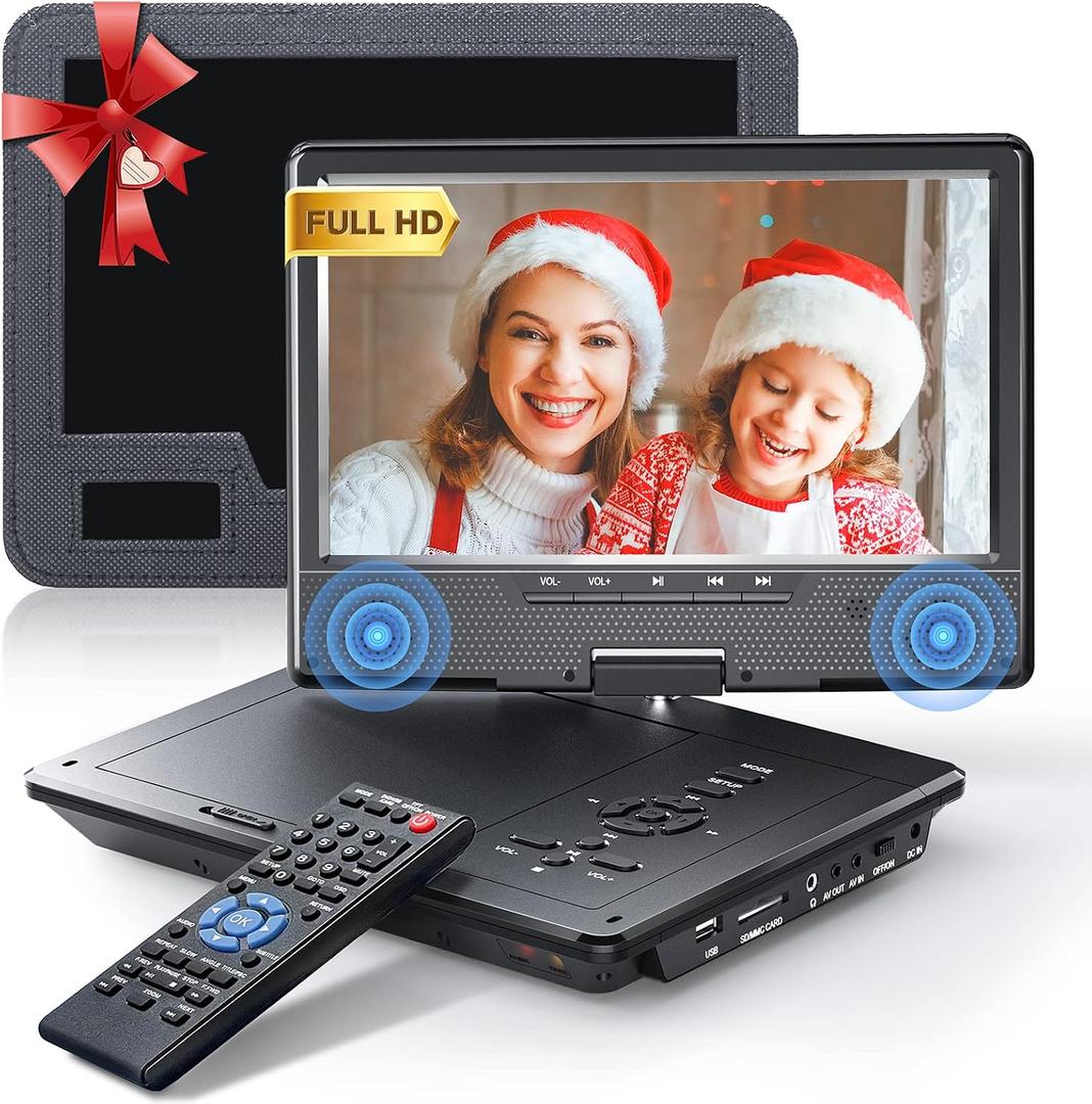 Arafuna 12.5" Portable DVD Player for Car, 10.5" HD Swivel Screen with Car Headrest Holder, 5-Hour Rechargeable, Support USB/SD/Sync TV, Regions Free, Last Memory
