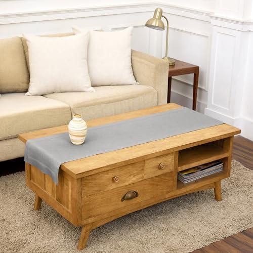 Solino Home Soft Grey Linen Table Runner – 14 x 48 Inch Classic Hemstitch – Handcrafted Machine Washable Table Runner – 100% Pure European Flax Linen