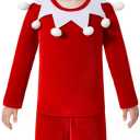 Christmas Kids Party Cosplay Suit Santa's Helper Costume Xmas Suit Festive Outfit (Medium, Red)