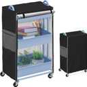 Utility Cart Cover with Storage Pockets, Heavy Duty Waterproof Dustproof Protective Cover Fits 17 D x 13 W x 31 H Black Supply Cart Cover for Home Office (Cart Not Included)