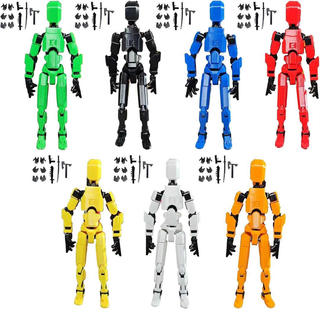 GJKBJ 7PCS T13 Action Figures - (Assembly Completed) Titan 13 Action Figure Set, T13 Action Figure 3D Printed Multi-Jointed Movable,Lucky Dummy 13 Desktop Decorations for Game Lovers (3PCS)