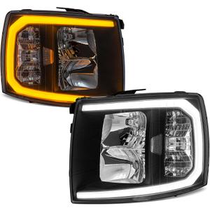 for 2007-2014 Chevy Silverado Headlights Assembly Chrome Pair | OE 25962804/25962805, Halogen, W/O bulbs, IP67, Plug & Play, clear reflector, amber reflector,