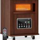 Oylus Infrared Space Heater for Indoor Use - 1500W Portable Box Heater with Wood Cabinet, Remote Control & 12H Timer, Quiet Electric Heater with Safety Protection for Bedroom Living Room Office
