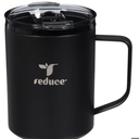 Reduce® Hot Mug with Lid Stainless Steel Insulated Mug with Temperature Adjusting Lid - Dual-Wall Vacuum, Cupholder Friendly - Keeps Drinks Hot for 6 Hours - Ideal for Coffee, Tea & Other - Black