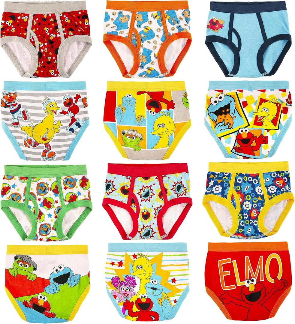 Sesame Street Boys' 12pk Briefs in Advent Box, Elmo, Big Bird & Cookie Monster Make Potty Training Fun with Stickers & Chart (2-3T, 12-pack)