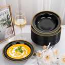 bUCLA 60 Pack Black Plastic Bowls with Gold Rim - 12 oz Plastic Soup Bowls Disposable for Wedding, Party, Gathering & Graduation