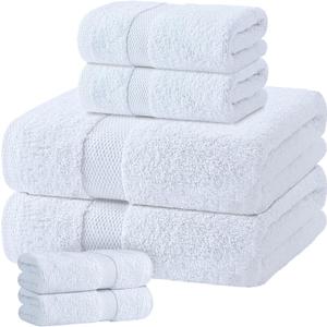 White Bath Towel Set of 6 - 100% Cotton Highly Absorbent Towels for Bathroom, 2 Luxury Bath Towels 650GSM, 2 Hand Towels, 2 Washcloths