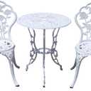 KAILI Outdoor Furniture Bistro Set with Rose Pattern 1 Table 2 Chairs for Garden Patio Porch (Rose-White), Onesize