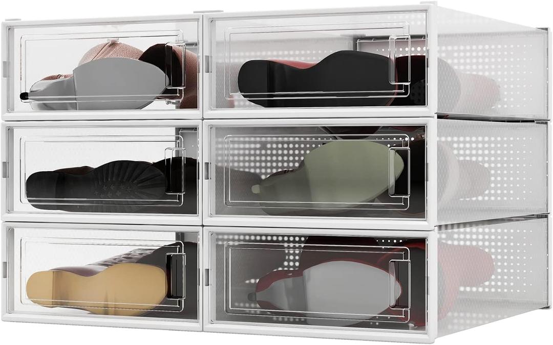 6-Piece Boot and Shoe Storage Box, Stackable Clear Plastic Shoe Box, Space-Saving Shoe Organizer for Boots, Sneakers, and High Heels, Clear