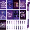 18 Pcs Domestic Violence Awareness Month Gifts, End The Silence Notebook & Purple Ribbon Pens Set for International Day for The Elimination of Violence Against Women, School Public Charity Gift