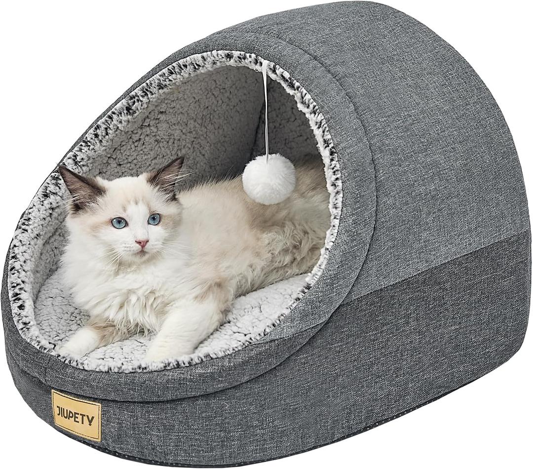 Jiupety Cute Cat Beds for Indoor Cats, Cat Cave Bed for Kittens, Large Cat Cave and Covered Cat Bed with Anti-Slip Bottom, Washable Removable Cushion, M(16"x16"x13"), Dark Gray