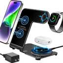 Wireless Charger, Aluminum Alloy 3 in 1 Wireless Charging Station for Apple iPhone/iWatch/Airpods,iPhone15 14,13,12,11 (Pro, ProMax)/XS/XR/XS/X/8(Plus),iWatch8/7/6/SE/5/4/3/2,AirPods 3/2/pro (Black)