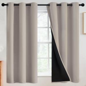 SimpleHome 100% Blackout Curtains for Bedroom,Thermal Insulated Natural Grommet Window Drapes Room Darkening Curtains for Living Room with Black Back,42 x 63 Inch,2 Panels
