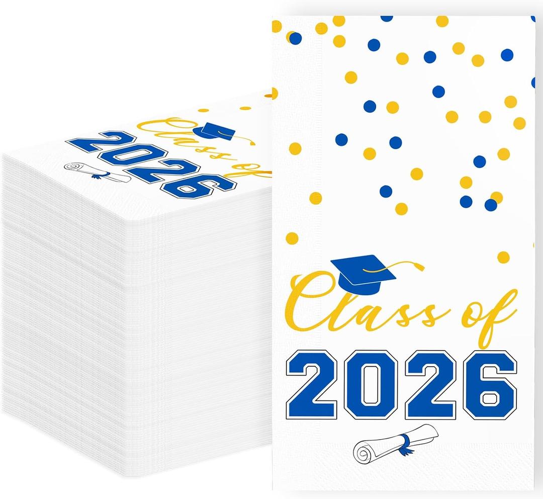 2026 Graduation Disposable Paper Napkins, Guest Dinner Hand Towels for College School Grad Class Congrats Celebration, Cocktail Party Decorations (80, Blue & Gold)