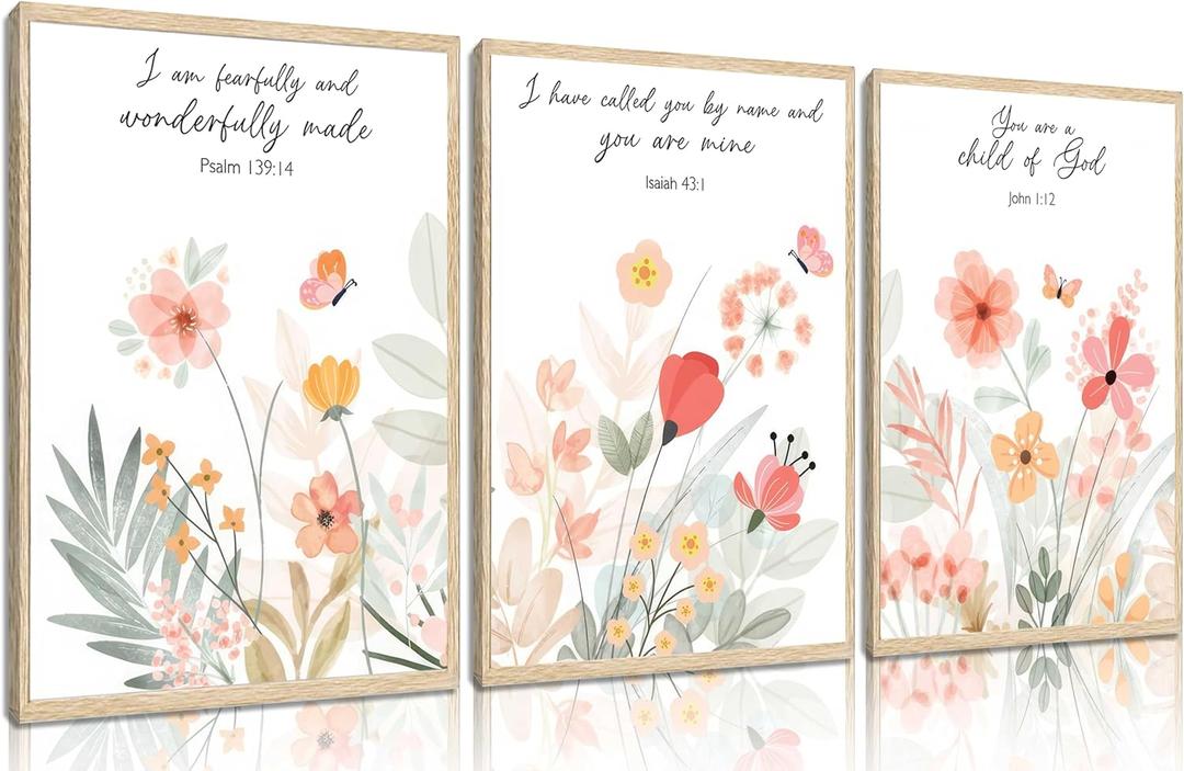 YUFXSTZV 3pcs Flower Christian Wall Art Bible Verse Wildflower Canvas Painting Boho Nursery Posters Aesthetic Religious Wildflower Wall Decor For Living Room Bedroom Home Decorations Unframed