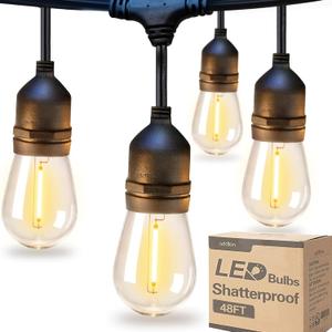 addlon LED Outdoor String Lights 48FT with Edison Vintage Shatterproof Bulbs and Commercial Grade Weatherproof Strand - ETL Listed Decorative Lights for Patio Garden (Black)
