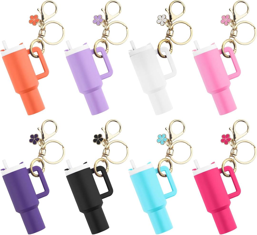 8 Pack Mini Tumbler Keychain for Stanley Cup, Mini Cup Keychain Chapstick Holder for Women Girls