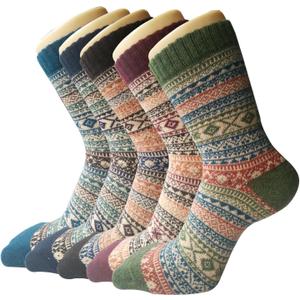 Senker Fashion Wool Socks for Women, Stocking Stuffers Christmas Gifts for Women Mom Her Boot Warm Crew Sock for Winter (Large, Blue Dark Blue Brown Red Green)