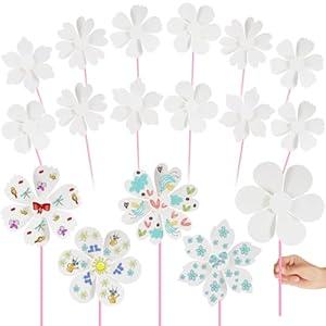 Simgoing 24 Pcs DIY Paper Pinwheels Bulk 8.6 Inch Color Your Own Pinwheel White Blank Paper Pinwheels Craft Kits Windsock Craft for Boys Girls Summer Activities School Group Daycare Home Project